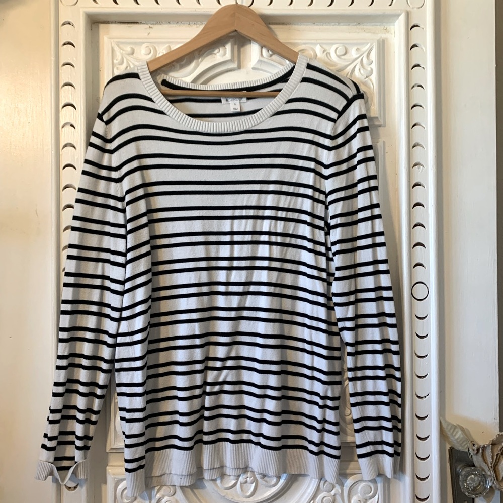 Women’s XL White Black Striped Sweater Elbow Pads Aubree Elbow Patch Pullover